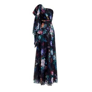 MARCHESA NOTTE
One-shoulder pleated floral-print chiffon gown